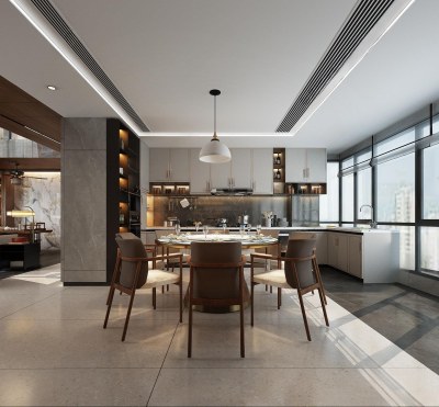 新中式别墅餐厅3D模型下载